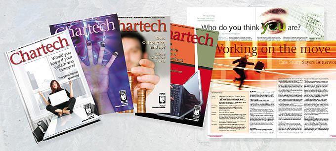  portfolio image of covers and spreads of chartech a printed magazine